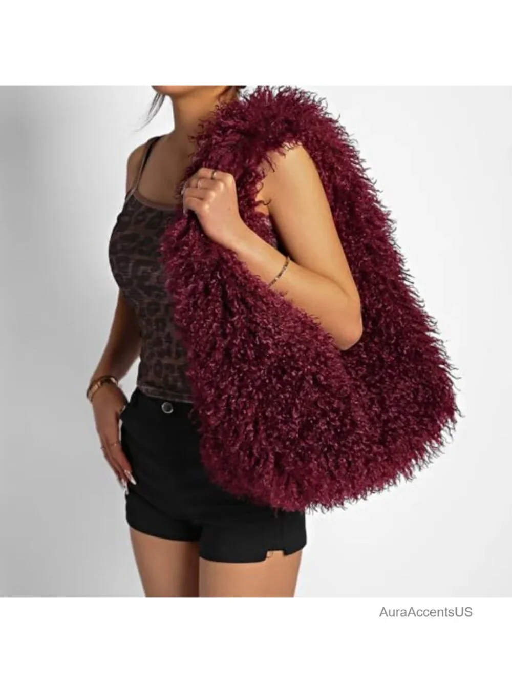 Faux Fur Large Hobo Shoulder Bag Cute Plush Furry Tote Handbag for Women